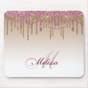 Mousepad gotas de glitter roxo rosa de ouro de tendência