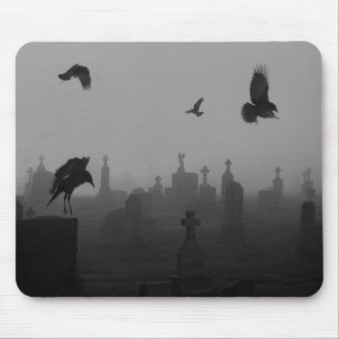 Mousepad Gothic Crows In Monochrome