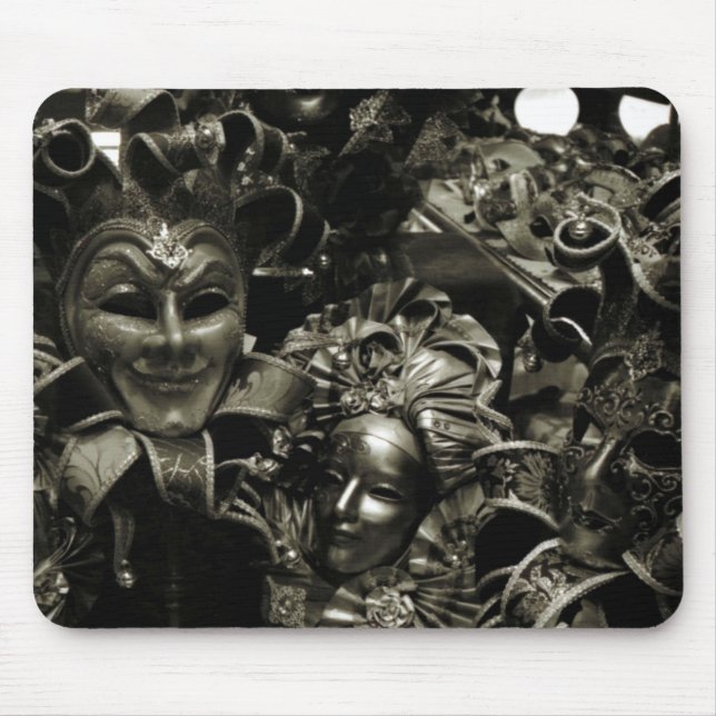 Mousepad Gothic Dark Masquerade Masks Black and White (Frente)