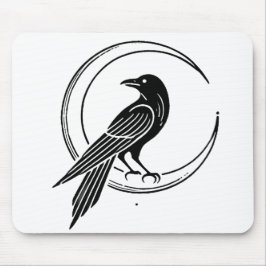 Mousepad Gótica Crow & Crescent Moon Minimalist Line Art