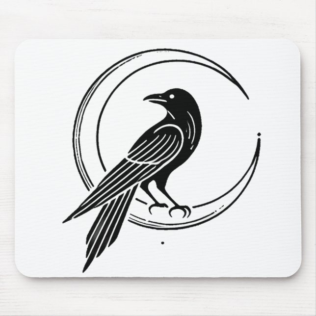 Mousepad Gótica Crow & Crescent Moon Minimalist Line Art (Frente)