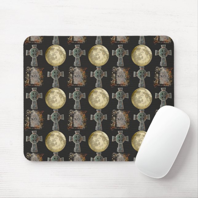 Mousepad Gótica R.I.P. Headstone Celtic Cross Full Moon Art (Com mouse)