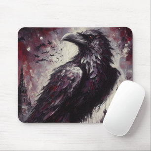 Mousepad Gótica Raven Crow Bird Pintura de Cinzas Negra