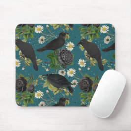 Mousepad Gótico Coroa e Rosas Pretos Padrão Teal Profundo