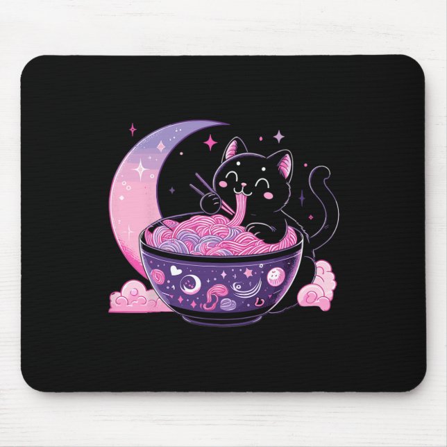 Mousepad Gótico de Pastel Aestético Kawaii Cat Comendo Rame (Frente)