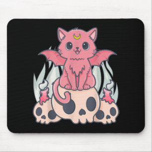 Mousepad Gótico Kawaii Pastel Gato e Crânio de Demônio Cére
