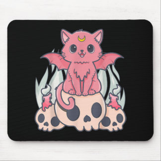 Mousepad Gótico Kawaii Pastel Gato e Crânio de Demônio Cére