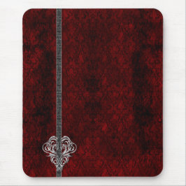 Mousepad Gótico Red Silver Heart Damask