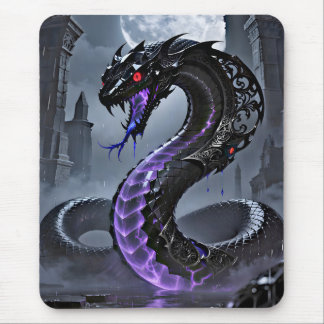 Mousepad Gótico Serpente Negro Brilhante Neon Roxo Fantasia