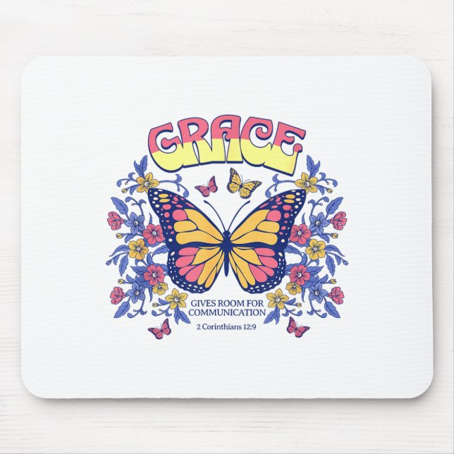 Mousepad Grace Butterfly Christian Bible Verse Floral Faith (Frente)