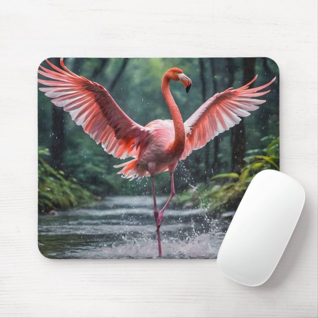 Mousepad Grace em Voo: O Riverdance dos Flamingos Rosa (Com mouse)