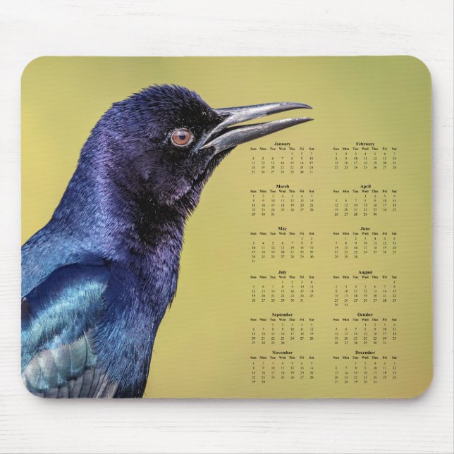 Mousepad Grackle - Customizable full year 2026 calendar (Frente)
