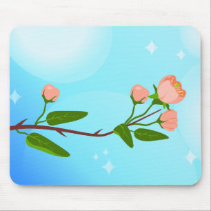 Mousepad Gradação do céu azul com ramificação primavera flo