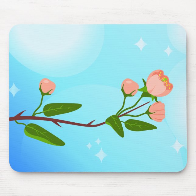 Mousepad Gradação do céu azul com ramificação primavera flo (Frente)