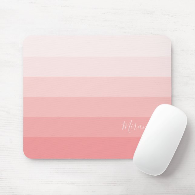 Mousepad Gradient Pastel Pink Stripes com Nome Personalizad (Com mouse)