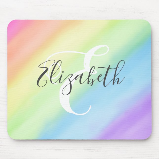 Mousepad Gradiente arco-íris Mola d Água Monograma Nome Pas (Frente)
