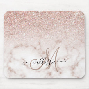 Mousepad Gradiente de mármore branco brilhante Rosa Dourado