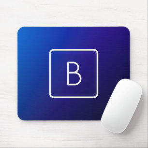 Mousepad Gradiente e Monograma de Mão Azul Escuro Simples