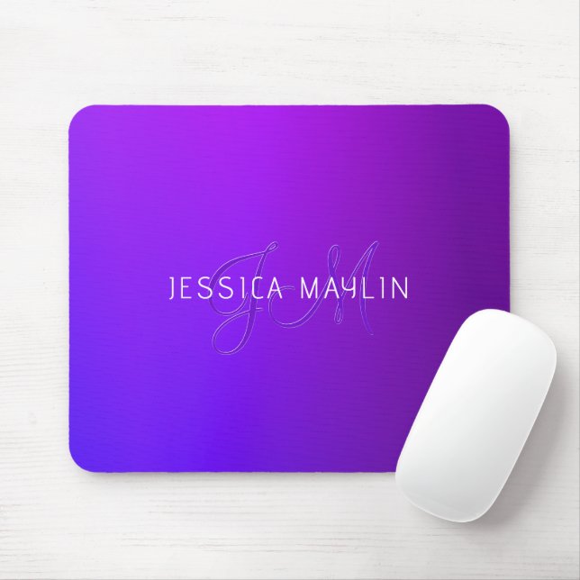 Mousepad Gradiente Roxo Moderno Nome & Monograma (Com mouse)