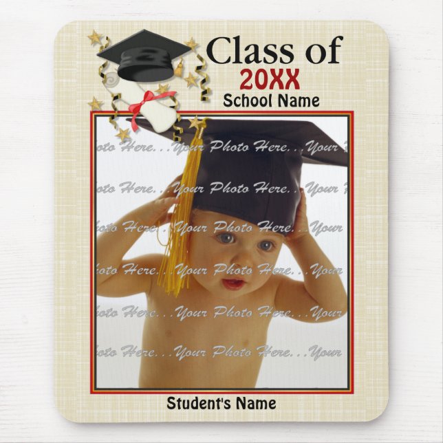 Mousepad Graduação de Morteiro Azul e Diploma (Frente)