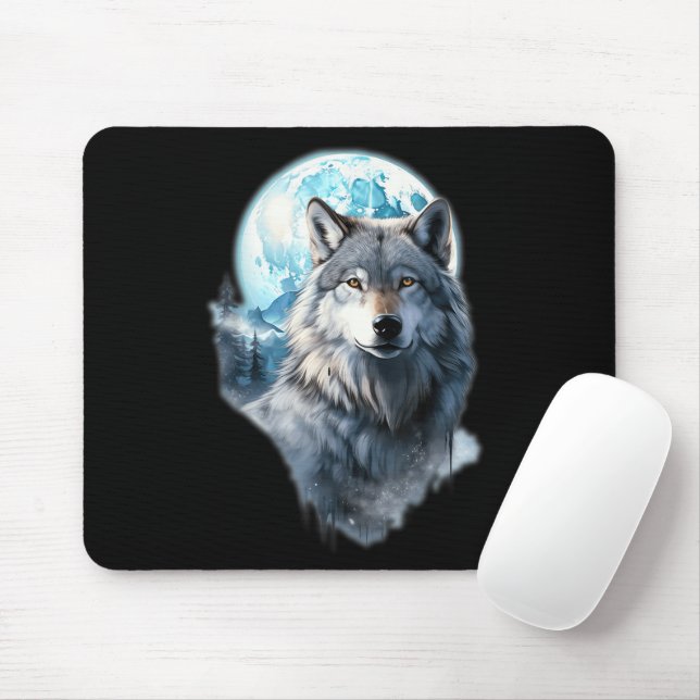 Mousepad Gráfico da Lua do Lobo Uivando, Sob a Noite de Lua (Com mouse)