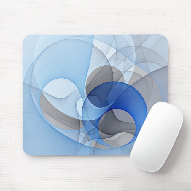 Mousepad Gráfico de Arte Fractal de Cinza Azul Moderno (Com mouse)