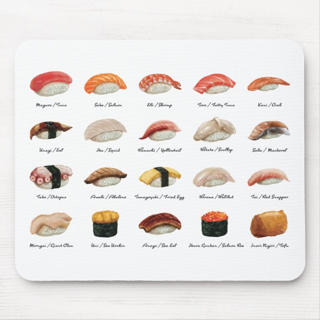 Mousepad Gráfico de Sushi de Aquarela (Frente)