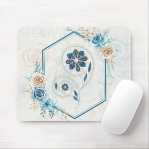 Mousepad Gráfico Floral Azul e Teal, "Revitalizando a Vida"