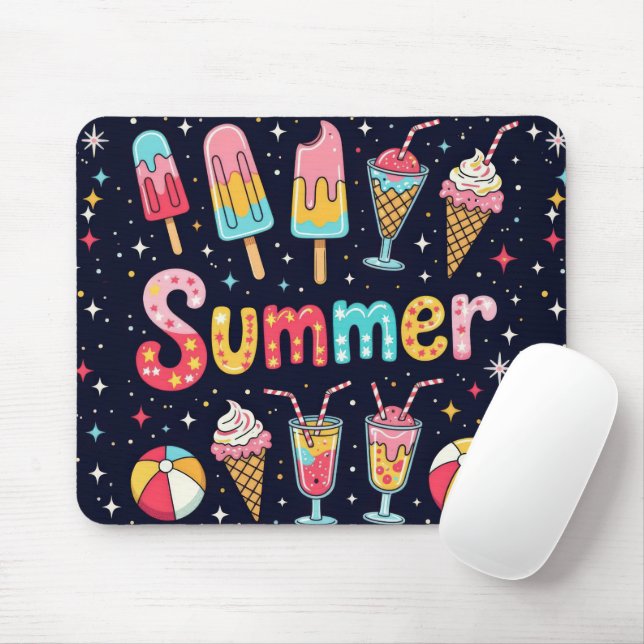 Mousepad Gráficos Divertidos de Verão em Preto (Com mouse)