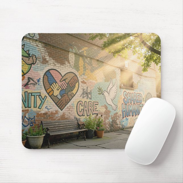 Mousepad Grafite Na Parede De Tijolo Mural Da Humanidade (Com mouse)