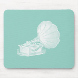 Mousepad Gramofone branco do verde de mar do fonógrafo do
