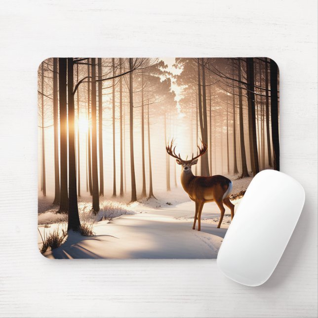 Mousepad Grande Buck Na Floresta De Inverno (Com mouse)