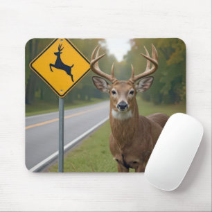Mousepad Grande Buck Purgando por um Sinal de Cruzamento de