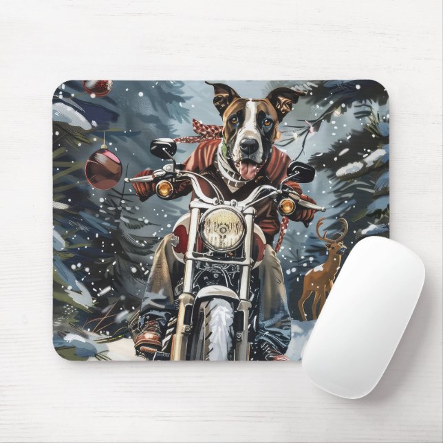 Mousepad Grande Cachorro Andando Na Moto Natal (Com mouse)
