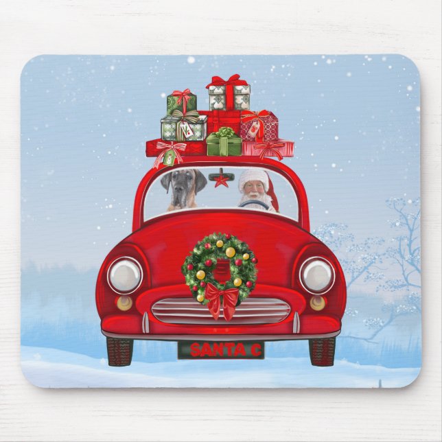 Mousepad Grande Cachorro De Dane No Carro Com Papai Noel (Frente)