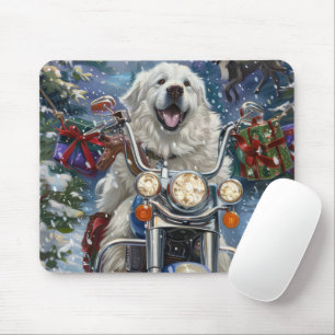 Mousepad Grande Cão Pyrenees Montado em Motocicleta Natal