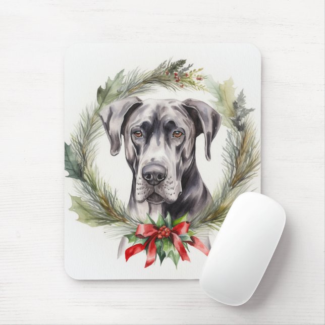Mousepad Grande Coroa de Natal de Dane Festa Canina (Com mouse)