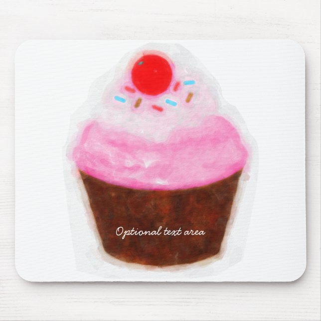 Mousepad Grande Cupcake & Cereja Aquarela Personalizado (Frente)