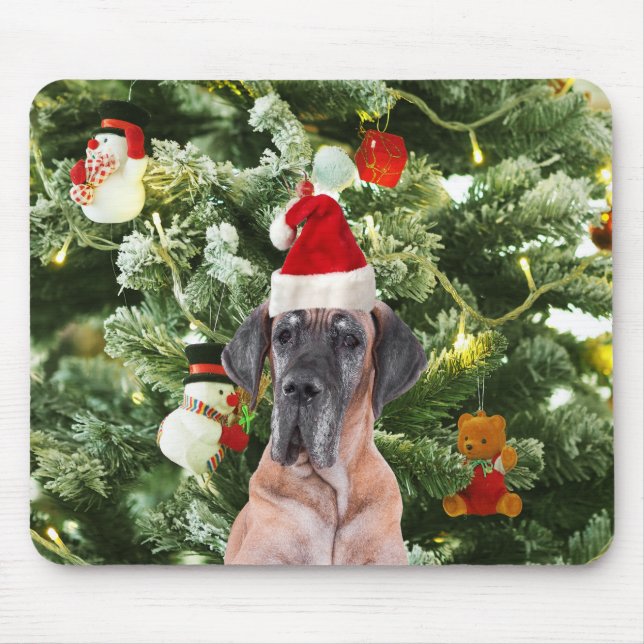 Mousepad Grande Dane com Árvore de Natal Boxes Santa Hat (Frente)