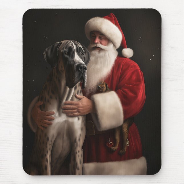 Mousepad Grande Dane Com Papai Noel Natal Festivo (Frente)