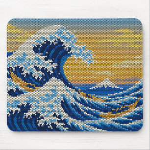 Mousepad Grande Onda Monte Fuji Pôr do Sol Pixel Art