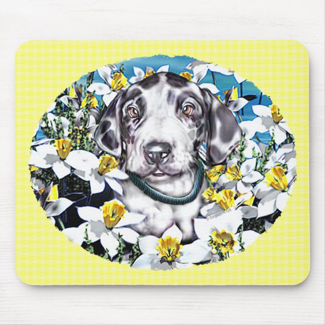 Mousepad Grande Pup de Dane em Daffodils Harlequin (Frente)