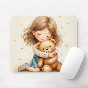 Mousepad Grandes Abraços - Garota Bonita Abraçando Urso de 