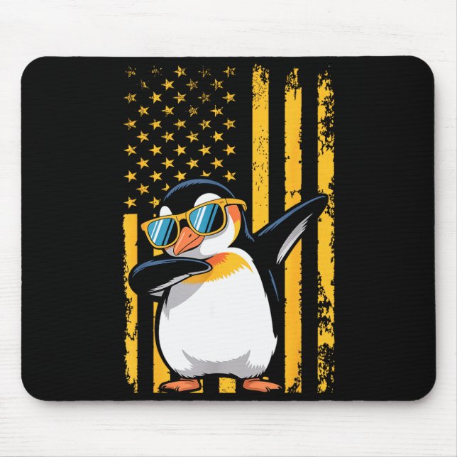 Mousepad Graphic Penguin Retro American Flag Funny Penguin  (Frente)