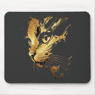 Mousepad Graphique Élégant Chat Noir et Or Texturé