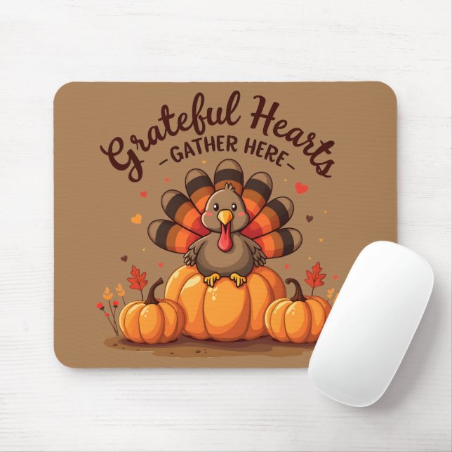 Mousepad Grateful Hearts Thanksgiving Turkey (Com mouse)