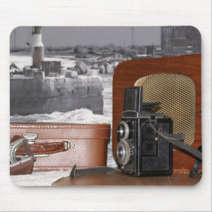 Mousepad Gravador de Câmera analógico de Vintage e um rádio