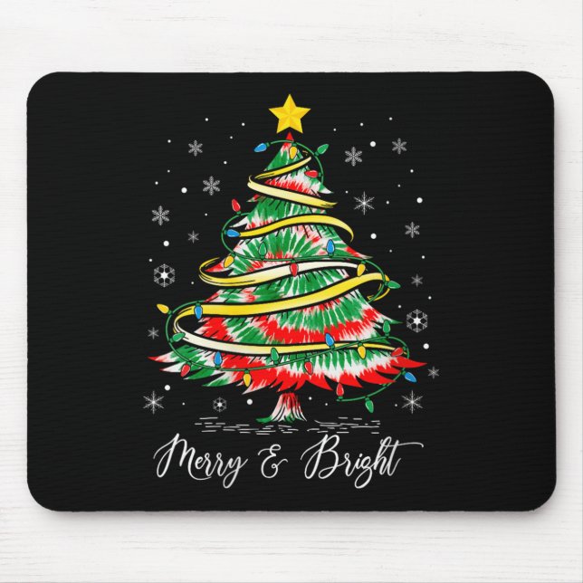 Mousepad Gravata de árvore de Natal alegre e brilhante femi (Frente)