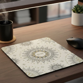Mousepad Gray Gold Mandala Pattern