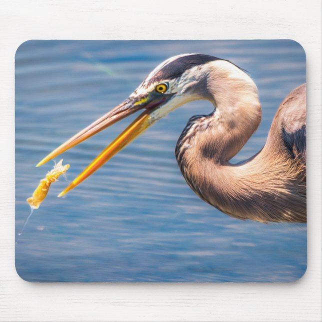 Mousepad Great Blue Heron Hunt Photo Wildlife Print (Frente)